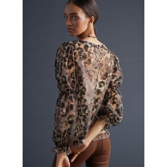 Anthropologie x Eva Franco Sheer Leopard Top Size 1X - Picture 2 of 7